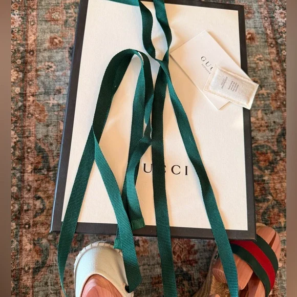 GUCCI Sherry Web Stripe Espadrille Wedges | Ankle Wrap | EU 38 (US 7.5–8) - Picture 9 of 9
